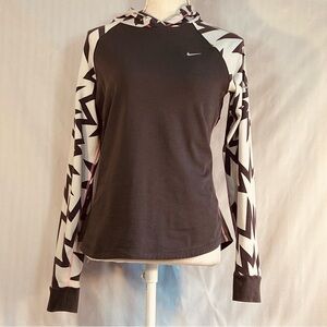 Nike Dri Fit Hoodie Geometric Gray White Pink Trim Long Sleeves Zip Pocket M👍
